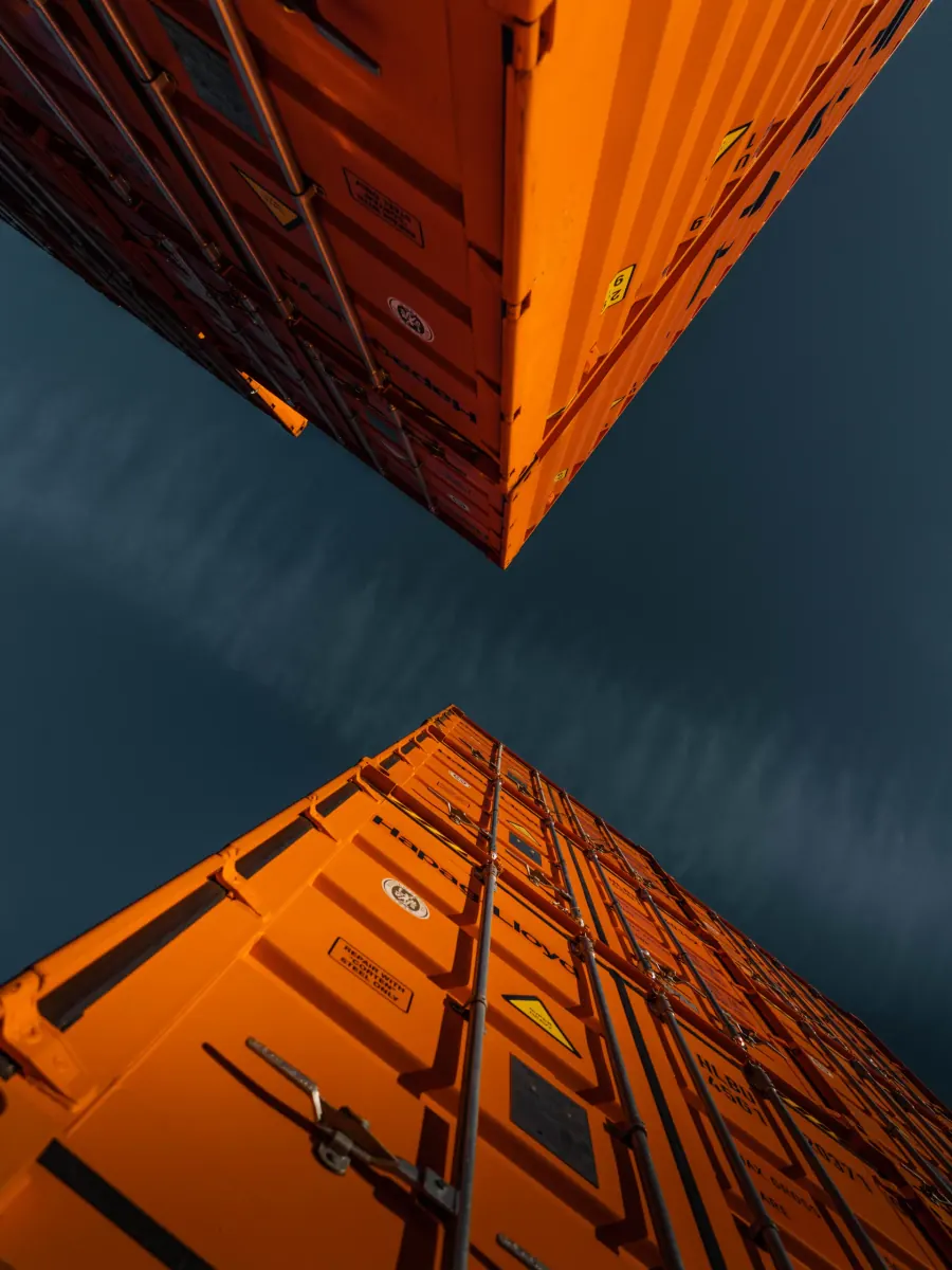 Shipping containers seen from below