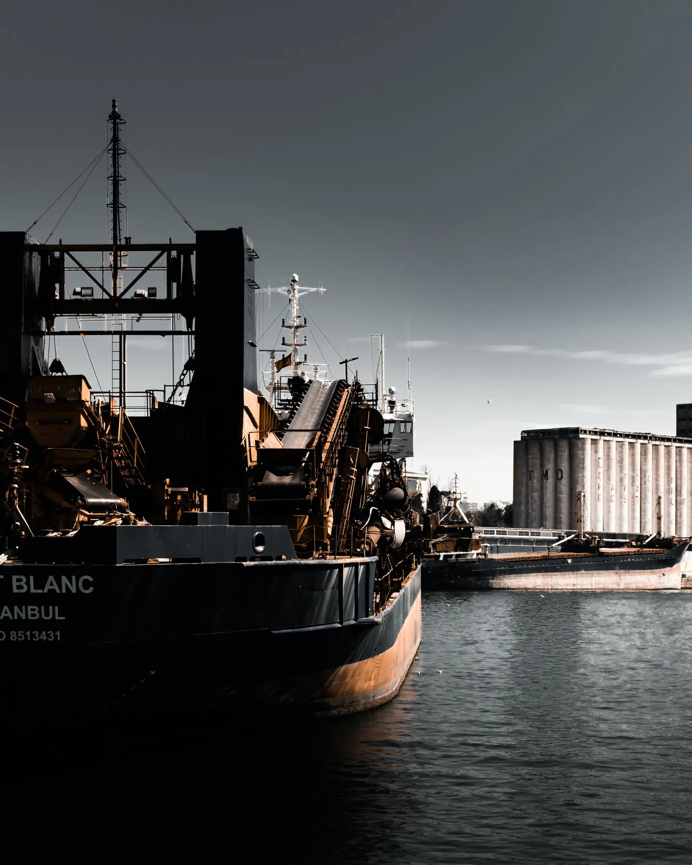 Cargo ship docked at the port
