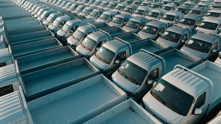 New vehicles lined up for loading