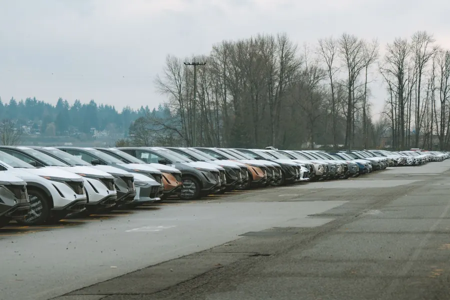 Rows of cars waiting at the terminal for shipment