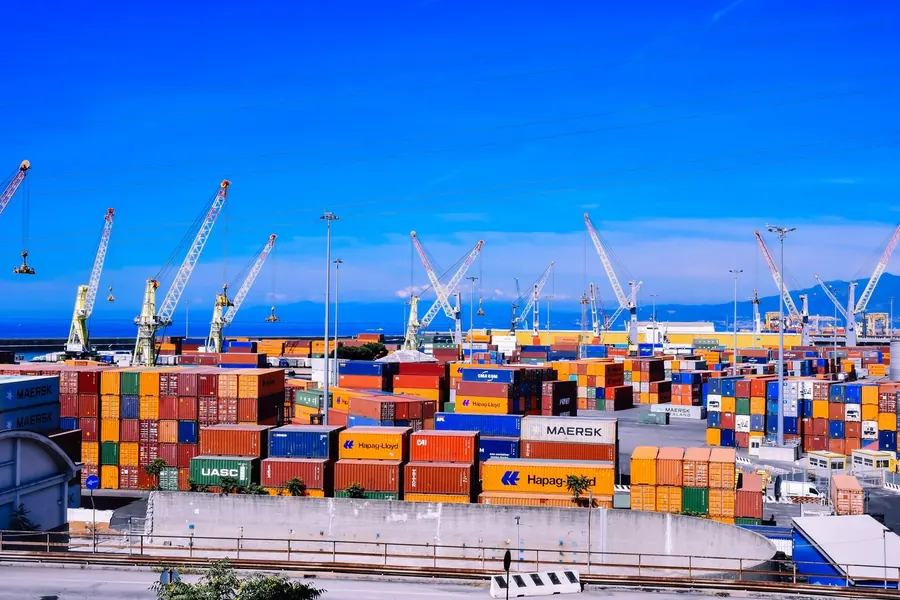 Colourful containers stacked at a port terminal