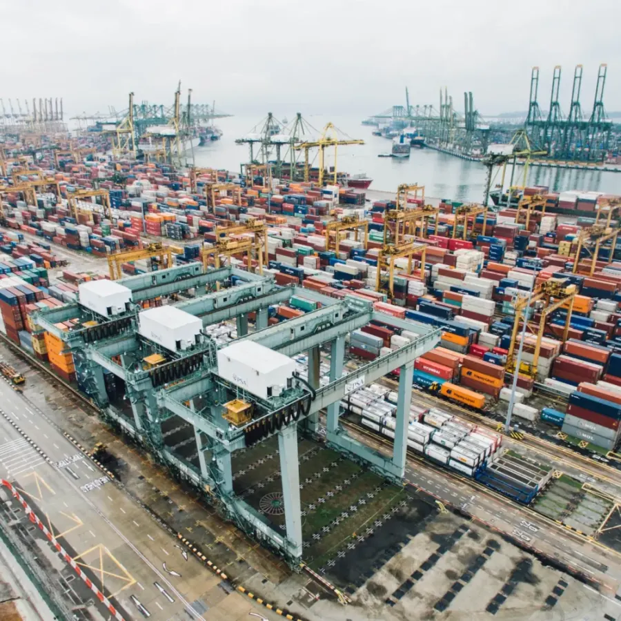 Aerial view of a container terminal